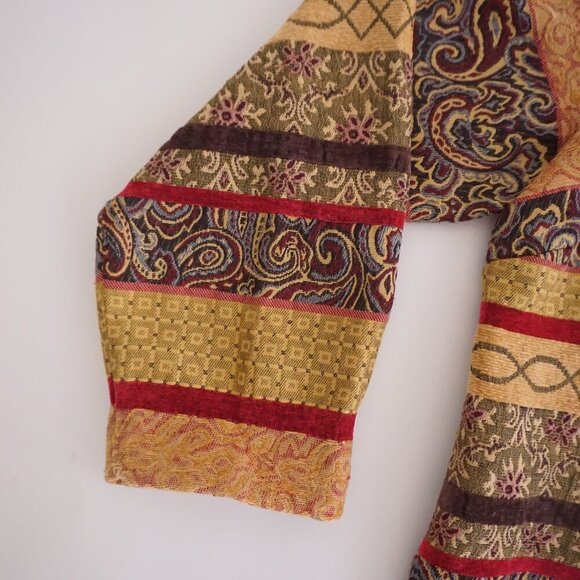 Alfred Dunner Yellow Maroon Paisley Striped Tapestry Button Up Jacket 20W - Picture 10 of 11